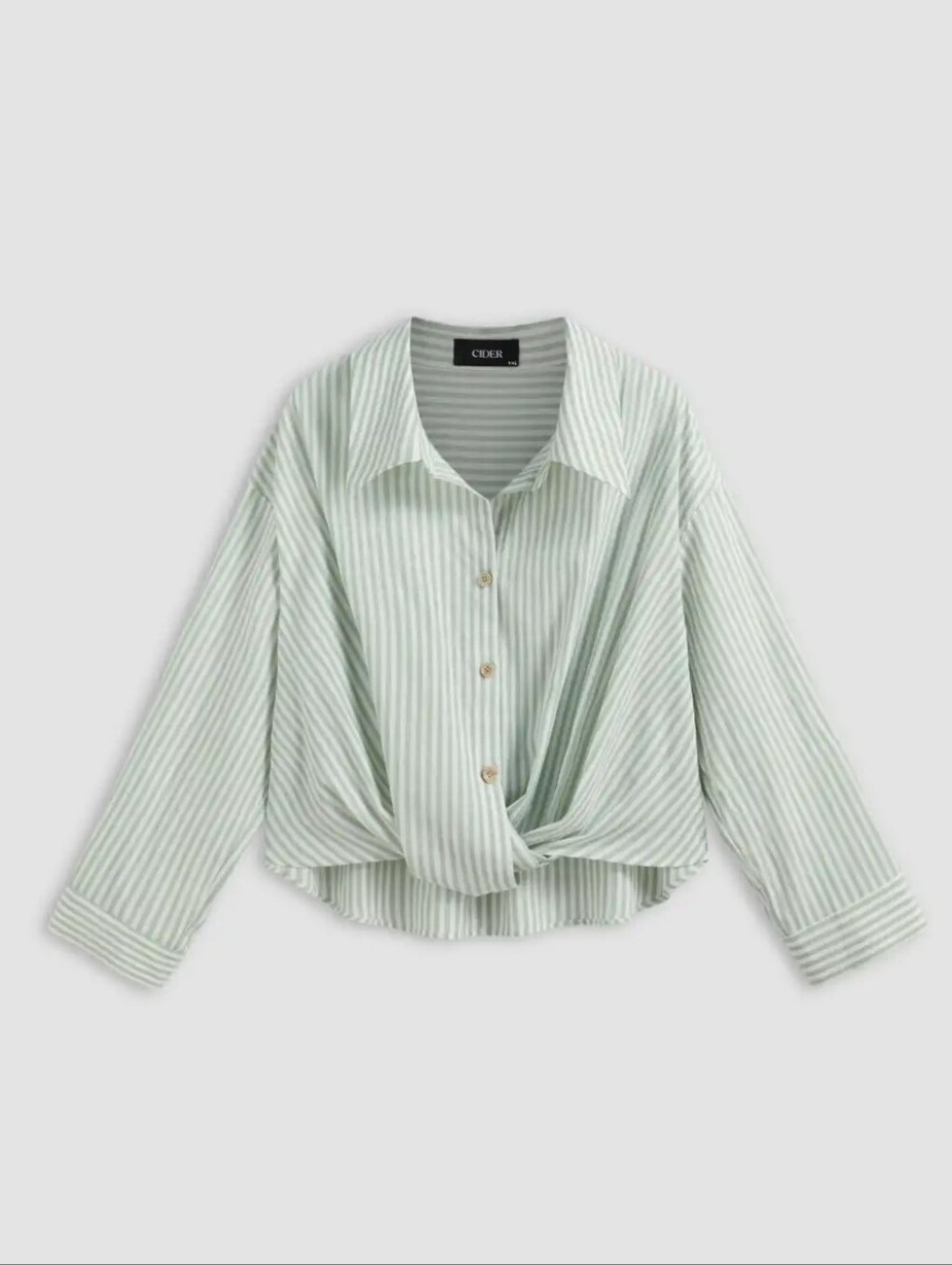 Cider Striped Crossover Twist Front Shirt 1X Cotton Button Up Sage Green White